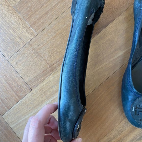Tory Burch Navy Blue Leather Ballet Flats sz 8 - Picture 7 of 9